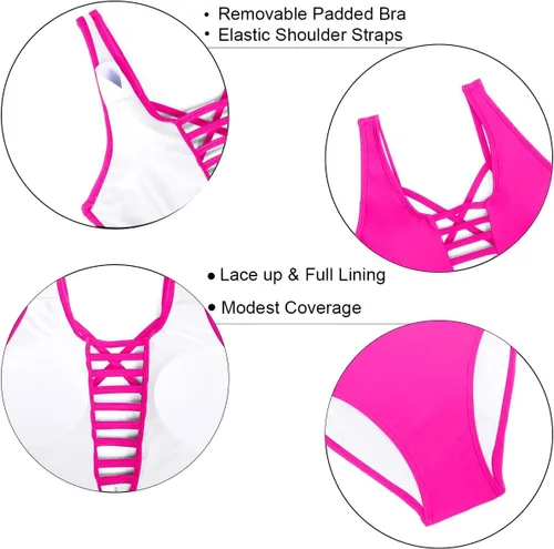 Vista 7 de Aqua Eve - Traje de baño de una pieza para mujer, escote en V profundo y cortes