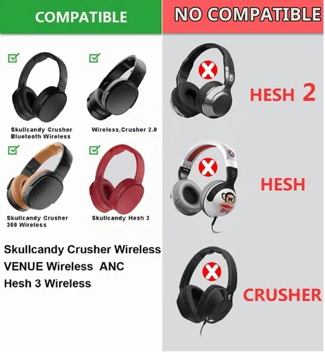 Vista 4 de VEVER Almohadillas de repuesto para auriculares Skullcandy Crusher Wireless, Evo, ANC, Hesh 3 (negro)