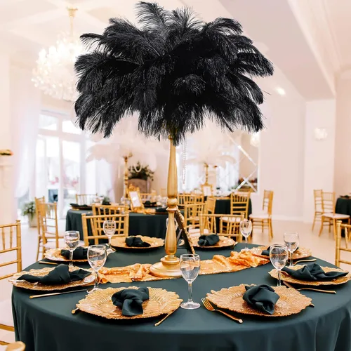 Vista 4 de Berlune 150 plumas de avestruz grandes a granel de 12-14 pulgadas (11.8-13.8 in), plumas de avestruz naturales para manualidades, manualidades, Negro