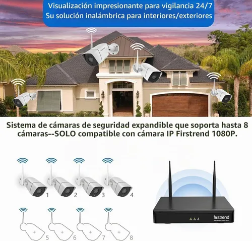 Vista 6 de Sistema de cámara de seguridad inalámbrica firstrend WiFi 24/7 de grabación