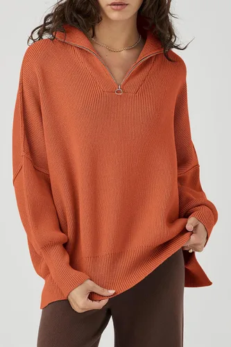 Vista 3 de PRETTYGARDEN Suéter de otoño de gran tamaño para mujer, casual, manga larga, con cremallera, cuello