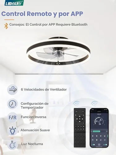 Vista 3 de LEDIARY Ventiladores de techo de perfil bajo con luces, ventilador de techo moderno de montaje al ras y control remoto, ventiladores de techo LED