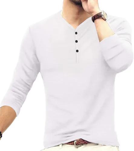 Vista 4 de MLANM Camiseta básica Henley de algodón de manga corta y larga para hombre