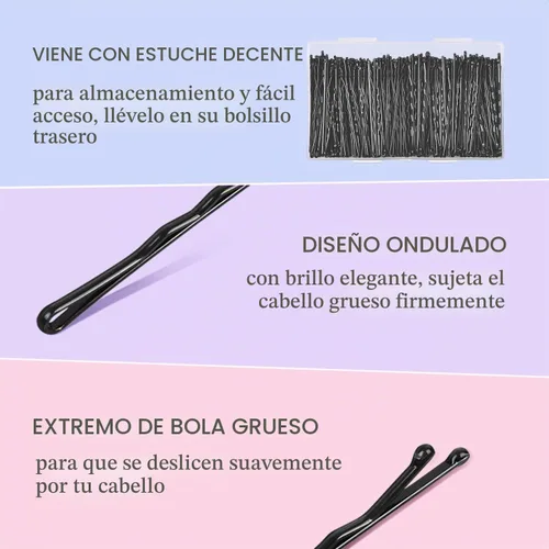 Vista 3 de MORGLES - 240 horquillas negras para todo el cabello con caja