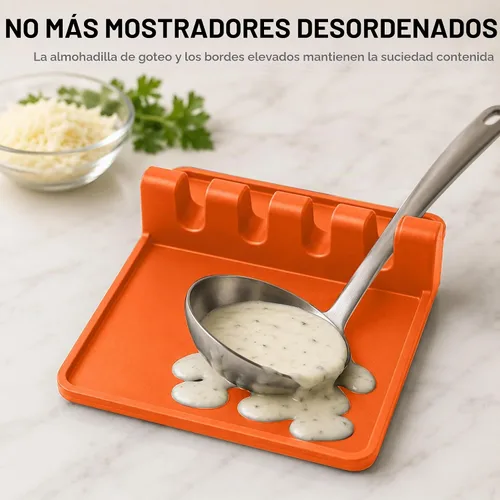 Vista 3 de Paquete de 2 cucharas de silicona naranja para estufa, soporte para cuchara para estufa Terracota quemada