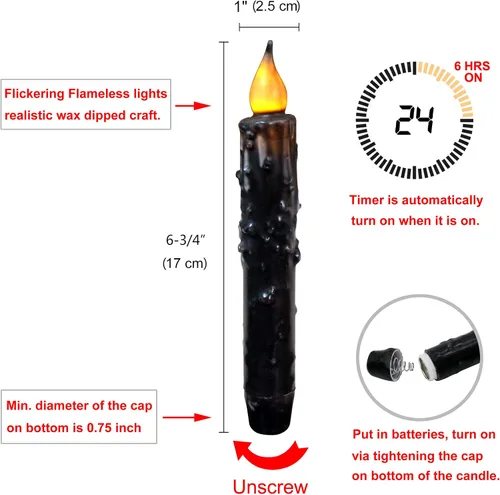 Vista 6 de CVHOMEDECO. Velas de cera real sumergidas a mano, funciona con pilas, temporizador, velas cónicas sin llama primitivas del país, 6-3/4 pulgadas