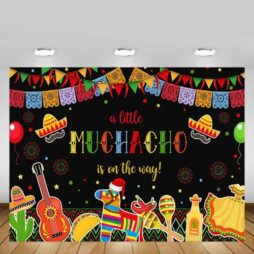 Vista 5 de MEHOFOND Fiesta Boy - Telón de fondo para baby shower, mexicano, A Little Muchacho está en camino, cactus Cinco Mayo, fondo de taco, feliz