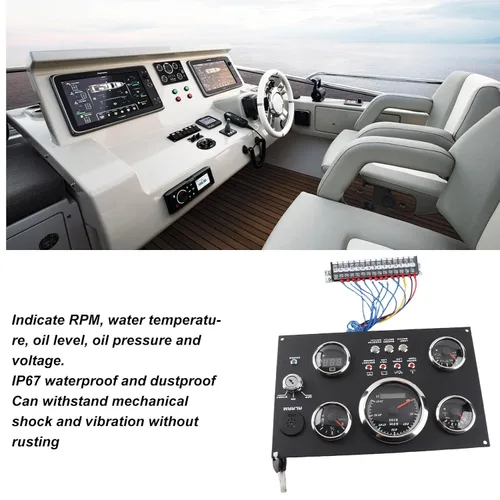 Vista 8 de Juego de medidores de tablero 5 en 1, medidor digital IP67 en racimo de motor, rpm, nivel de combustible, presión de aceite, temperatura del agua