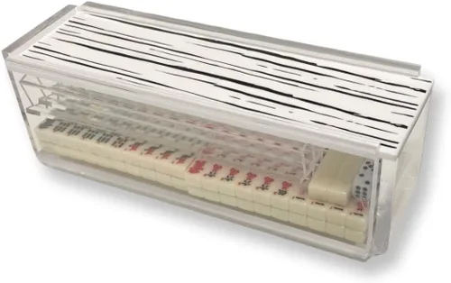 Vista 2 de Ready Covers Lucite Mahjong - Juego de azulejos, soportes y caja de almacenamiento de acrílico incluidos (cubierta de mármol blanco transparente)