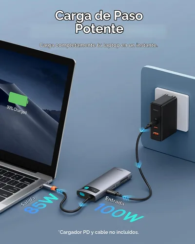 Vista 4 de Baseus Adaptador USB C a HDMI, estación de acoplamiento USB C 4K a 60Hz, concentrador USB C 7 en 1 con 3 USB-A, PD 100W, lector de tarjetas TF/SD