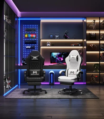 Vista 2 de Gamtimer - Silla de juegos con reposapiés, silla ergonómica para computadora, material transpirable de poliuretano con reposacabezas y soporte