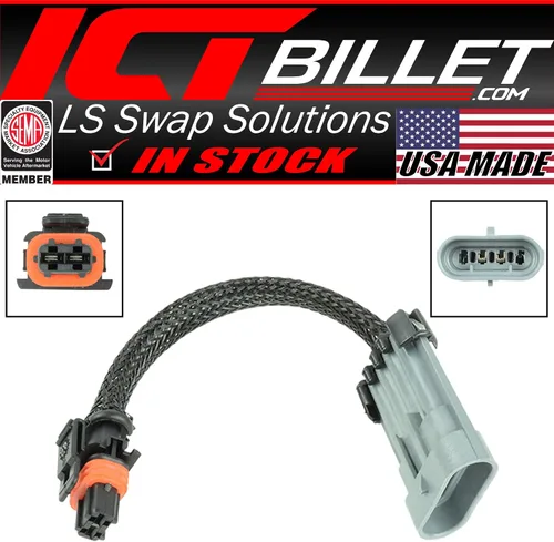 Vista 3 de ICT Billet Adaptador de cable de 6" LS Alternador 4-plano a 2-pin de alta amperaje LS1 LM7 LQ4 4.8 5.3 Herramientas OEM, conector Delphi, bloqueo