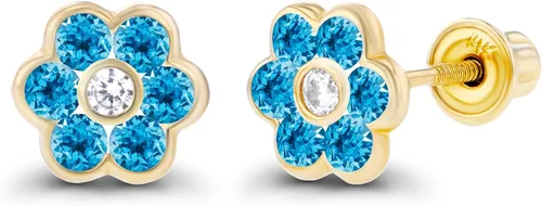 Vista 45 de Aretes de tuerca con bisel de oro macizo de 14 quilates de 0.236 in con piedra natal natural para mujer, piedra natal de 0.069 pulgadas Aretes