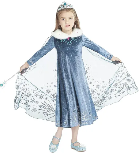 Vista 6 de Snow Princess Costume for Girls Winter Costume for Toddlers Dress Up Halloween Birthday Cosplay Cape with Accessories
