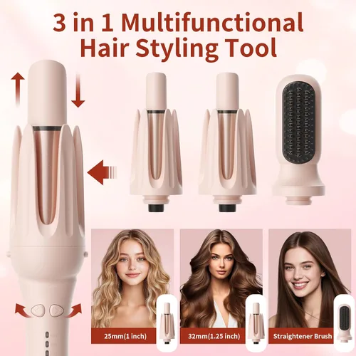 Vista 2 de INK-EEZE 3 in 1 Auto Rotating Curler Set, 32mm/25mm & Straight Comb