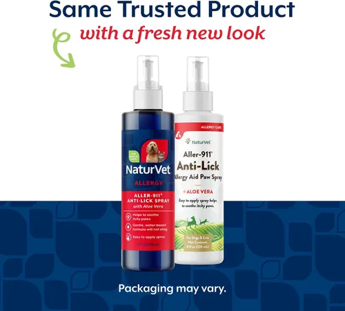Vista 2 de Spray antilamido de NaturVet Aller-911 para patas de perros y gatos – Incluye aloe vera – Ayuda a calmar las patas con picazón, ofrece apoyo contra
