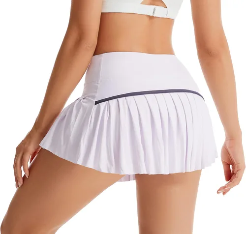 Vista 6 de Yknktstc Falda de tenis de 2 piezas para mujer con bolsillos de cintura alta, pantalones cortos atléticos plisados para deportes y golf