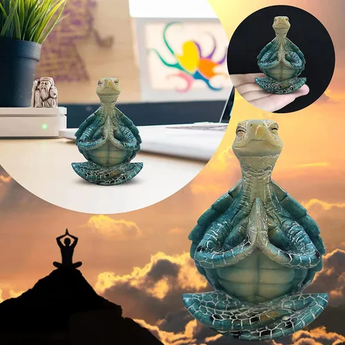 Vista 6 de JJLFresheners Adorno artesanal de tortuga marina de resina, decoración del hogar de meditación, divertida figura de yoga, decoración de tortuga