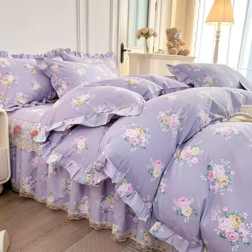 Vista 23 de Funda de edredón de algodón floral tamaño individual con volantes de encaje 100% algodón para adolescentes y niñas, juego de ropa de cama de 3