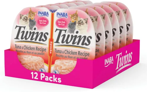 Vista 8 de INABA Gemelos para gatos, guarniciones/copas, 1.23 onzas por porción, 12 porciones, receta de pollo