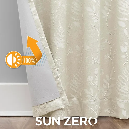 Vista 5 de Sun Zero Ambridge - Juego de 2 paneles de cortinas con pestañas traseras de aspecto plisado con diseño de hojas botánicas bordadas, 100 % opacas, 50