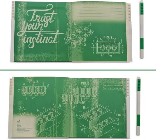 Vista 5 de LEGO - Cuaderno de bloqueo de papelería con bolígrafo de gel, color verde Cuadrado, 6 pulgadas x 6 pulgadas, forrado