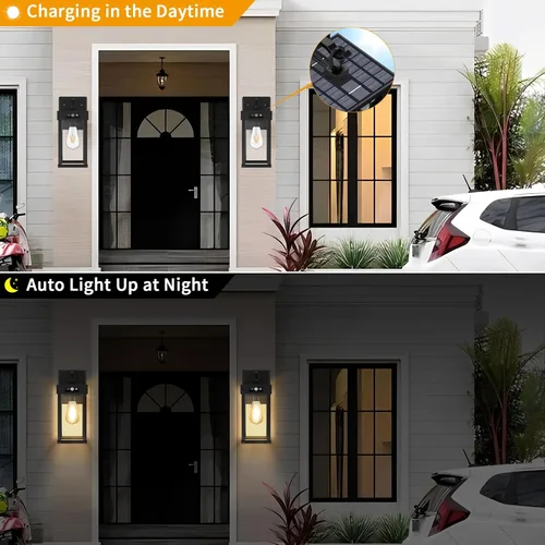 Vista 6 de Luces solares para exteriores con sensor de movimiento y 3 modos de iluminación, luces solares de pared impermeables para exteriores con panel