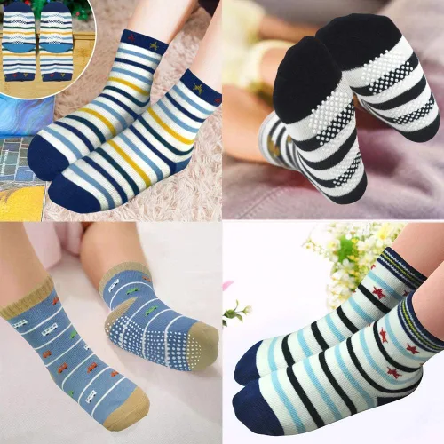 Vista 2 de Calcetines antideslizantes para niños pequeños con agarre 12 pares de calcetines antideslizantes para niños y niñas para niños de 1 a 7 años