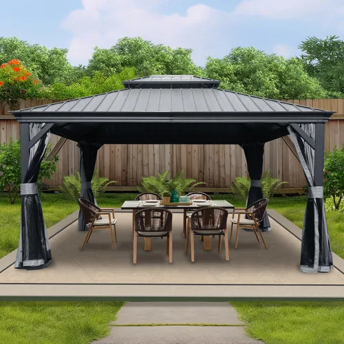 Vista 10 de Kozyard Caesar 10 x 12 pies Gazebo Permanente de Aluminio de techo rígido con una pared lateral con mosquitero
