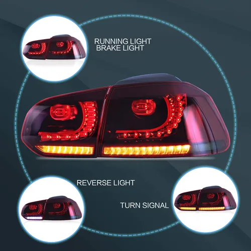 Vista 2 de VLAND Luces traseras para Golf 6ª generación 2010-2014, con señal de giro secuencial, rojo ahumado