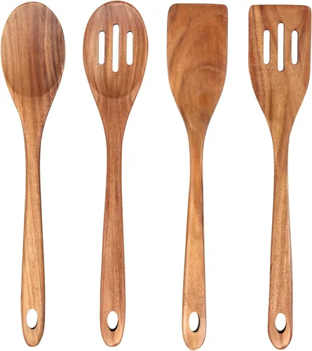 Vista 8 de Cuchara de madera grande de 14" para cocinar cucharas de mezcla de madera grande no tóxicas Long Stirring Spoon Teak Baking Cooking Spatula Acacia