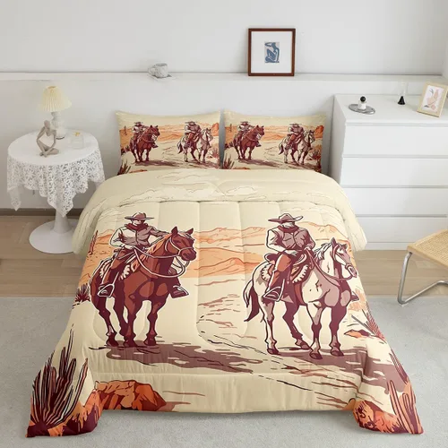 Vista 36 de Ropa de cama con estampado de vaca marrón tamaño individual, juego de edredón rústico de piel de vaca con calavera de vaca, relleno de edredón