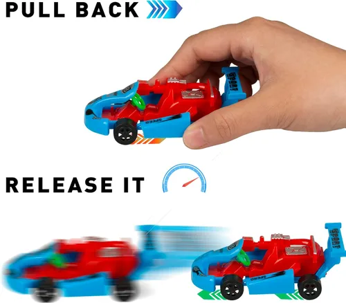 Vista 6 de PROLOSO Pull Back Go Kart - Coches de carreras impulsados por fricción para niños, regalos de fiesta de cumpleaños, bolsas de regalo, premios