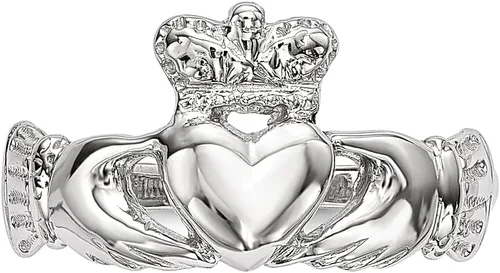 Vista 4 de Anillo Claddagh de oro blanco de 14 quilates, joyería fina celta para mujer, regalos para ella, Oro blanco de 14k, oro, blanco