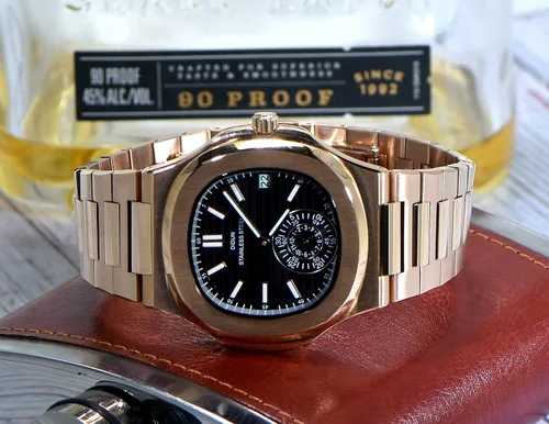 Vista 3 de TIME WARRIOR DIDUN - Reloj de pulsera de acero inoxidable para hombre, marca de lujo, de cuarzo Nautilus, estilo Patek., Oro, Movimiento de cuarzo