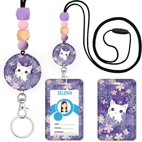 Vista 24 de Cordones para Profesores de Concienciación sobre el Autismo para Tarjetas de Identificación y Llaves, Lindo Cordón de Silicona con Cuentas Separable
