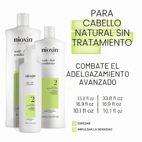 Vista 3 de Nioxin System 2 - Acondicionador de cuero cabelludo + engrosamiento del cabello para cabello natural con adelgazamiento progresado Aumenta