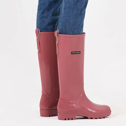 Vista 5 de planone Botas de lluvia altas de moda para mujer, impermeables, botas ligeras para jardín al aire libre, botas de lodo para damas, zapatos