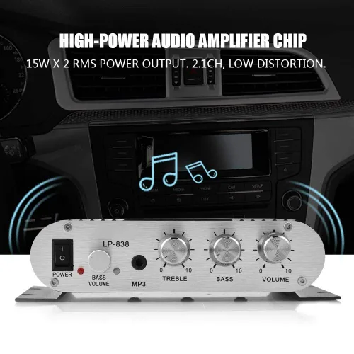 Vista 4 de Amplificador de graves de 2 canales 12v 15w Amplificador estéreo Amplificador digital de audio para el hogar pequeño (negro)