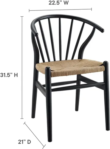 Vista 3 de Modway Flourish Mid-Century - Silla de comedor de madera rústica moderna en color negro
