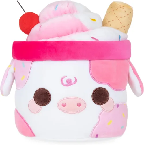 Vista 10 de Cuddle Barn - Mooshake de sésamo negro Juguete de peluche coleccionable de peluche súper suave y lindo kawaii de vaca, 10 pulgadas
