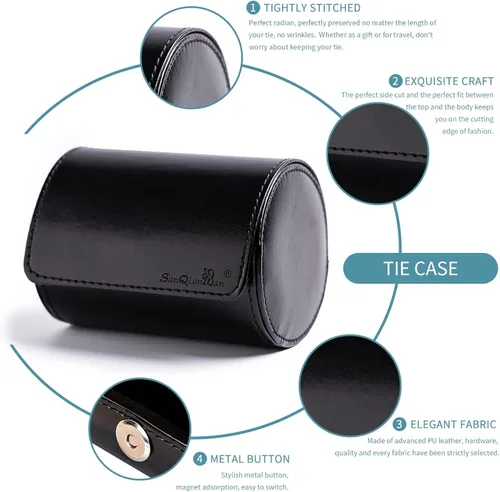Vista 3 de Caja de corbata para hombre de poliuretano ideal para organizar corbatas de cuero cilíndrico almacenamiento portátil para viajes negocios regalo