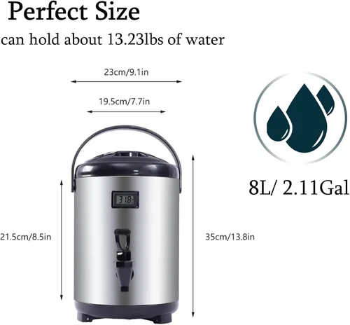 Vista 3 de Dispensador de bebidas aislado de acero inoxidable, dispensador térmico aislado de bebidas frías y calientes con grifo para té caliente, café, leche
