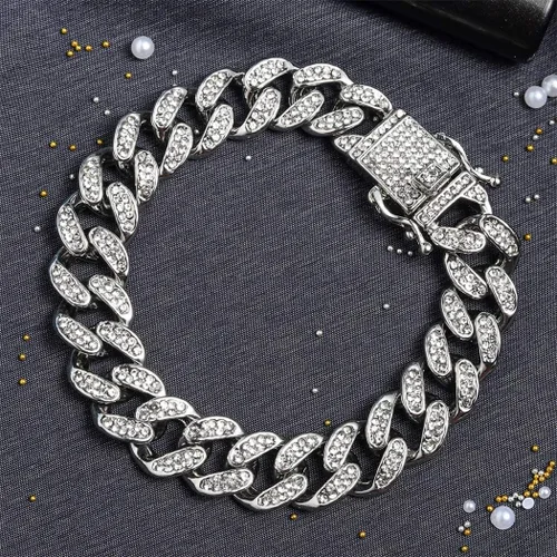 Vista 4 de Collar de cadena para hombremujer, eslabones cubanos de 13 mm esmerilados, fuertes y pesados, estilo hip-hop, Miami, cristales de imitacióncirconia