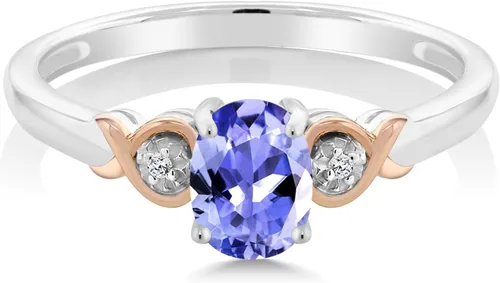 Vista 49 de Gem Stone King Anillo de compromiso de plata de ley 925 y oro rosa de 10 quilates, piedra preciosa ovalada de 0.276 x 0.197 in, con acento
