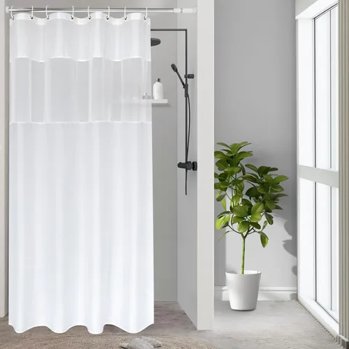Vista 9 de UFRIDAY - Cortina de ducha de tela moderna en negro y blanco, 48 x 72 pulgadas, cortina de ducha de tela para baño y bañeras, lavable a máquina