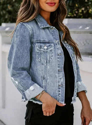 Vista 4 de EVALESS Chaqueta vaquera lavada estilo novio para mujer