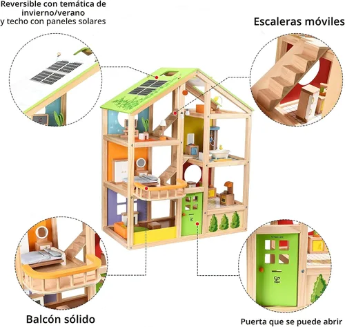 Vista 5 de Casa de muñecas de madera "All seasons" amoblada con accesorios para niños de Hape