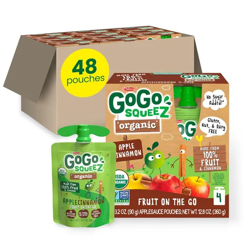 Vista 11 de GoGo squeeZ Puré de manzana orgánico y puré de fruta sin azúcar añadido, manzana manzana, bolsas de 3.2 onzas (paquete de 48), aperitivos de frutas