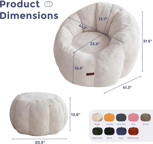 Vista 2 de MAXYOYO - Puf con otomana, silla gigante de calabaza para adultos Beige
